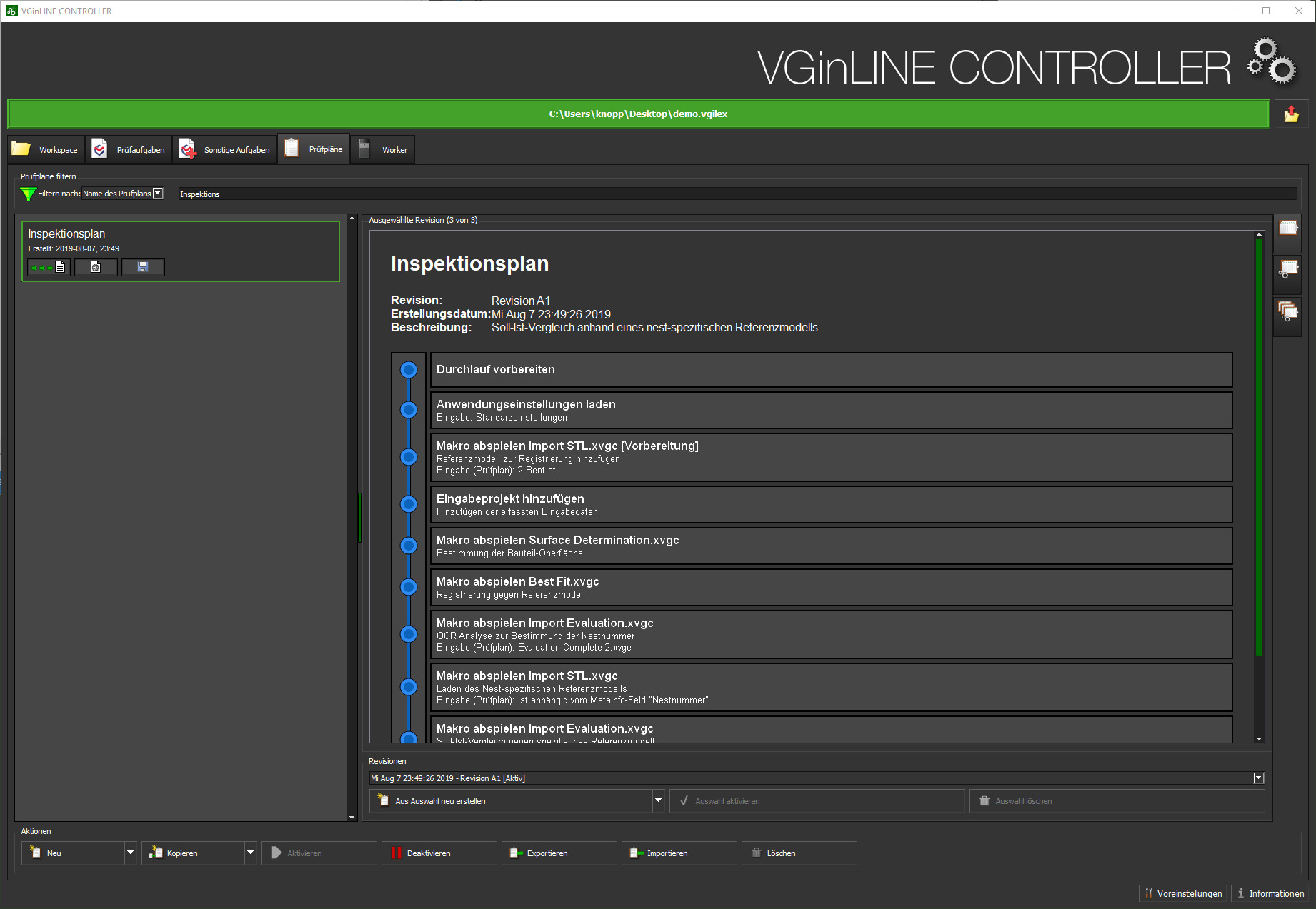 Der VGinline Controller erlaubt den Zugriff auf den Inspektionsplan eines Bauteils. Welche Analysen in welcher Reihenfolge durchzuführen sind, wird dort definiert. (Bild: Volume Graphics GmbH)