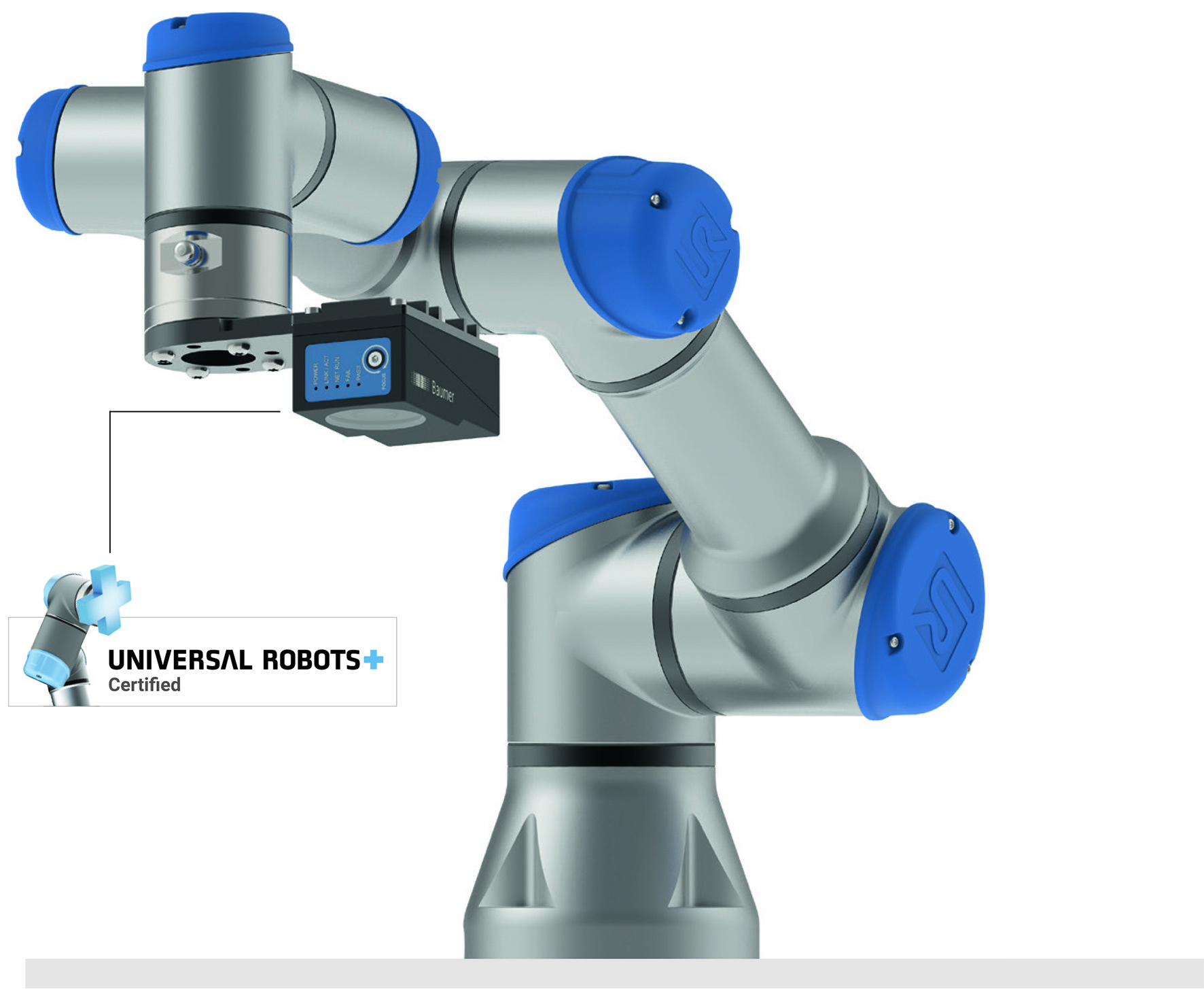 Bild 1 | Die VeriSens Vision-Sensoren XF900 und XC900 steuern die Cobots von Universal Robots schon nach wenigen Minuten Einrichtung, dank eines automatischen Koordinatenabgleichs mit SmartGrid. (Bild: Baumer Optronic GmbH)