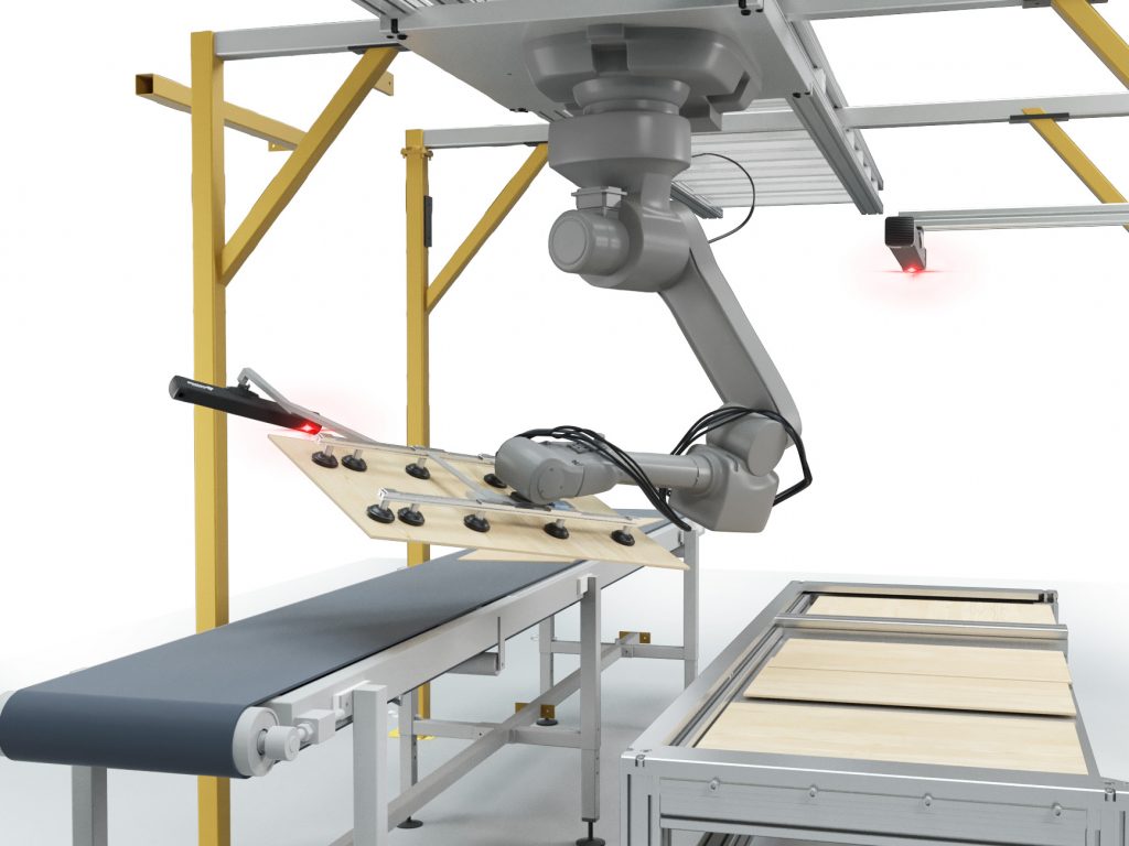 Bei Ikea Industry Slovakia verpacken Vision-gesteuerte Roboter Möbelteile mit einer Zykluszeit von sechs Sekunden automatisiert in Kartons auf einem Förderband. Da der 3D-Scanner weniger als 1,5kg wiegt, kann er direkt an einem Roboterarm montiert werden. (Bild: Photoneo s.r.o.)